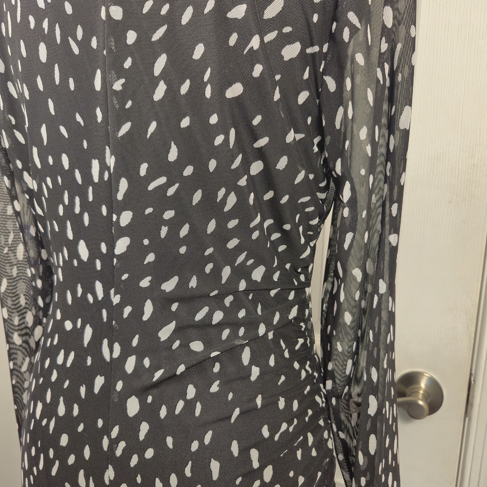 Rachel Zoe Black White Abstract Polka Dot Mesh Maxi Dress Size Medium - Picture 5 of 8